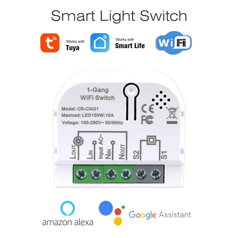 

COLOROCK WiFi Control 1-4Gang Light Switch 10A 90-250V AC Tuya Smart Life App Support Google Home Alexa Voice Control
