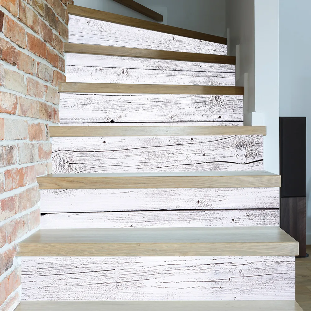 

Wood Grain Stairs Sticker Self-adhesive Waterproof White Wooden Staircase Wallpaper for Home Corridor Step Renew DIY Stair Decal