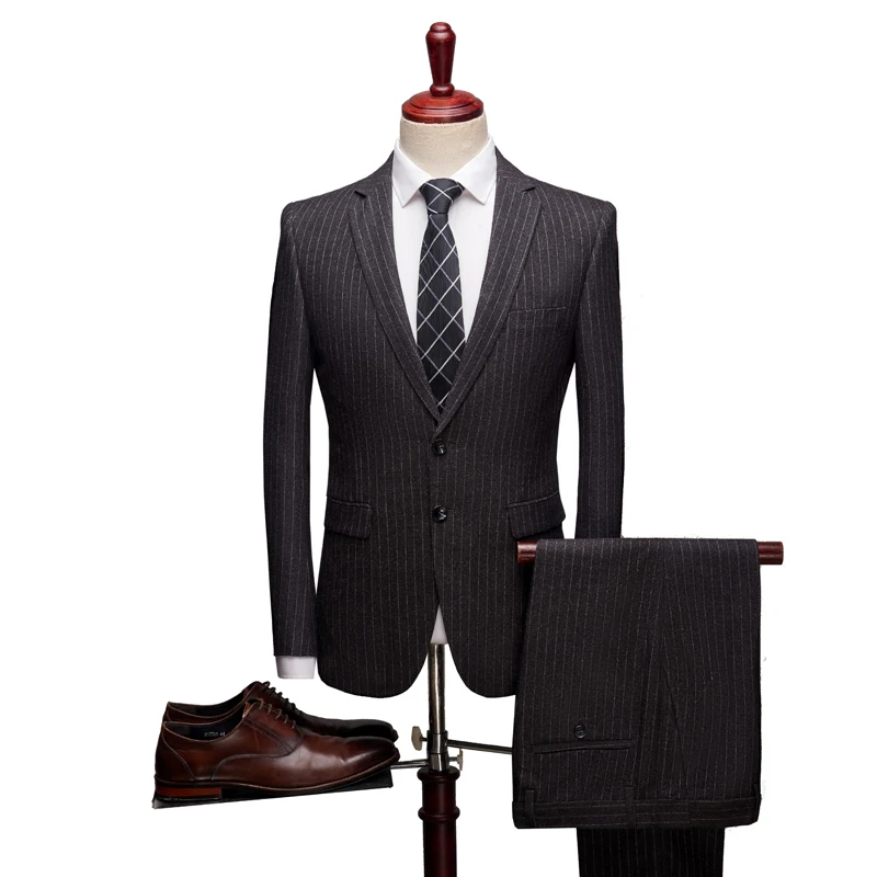 

[Jacket+Pants+Vest] Elegant Men Wedding Suits Groom Men's Stripe Suit Set Peaky Blinders Cosplay Party Dresses Halloween Costume