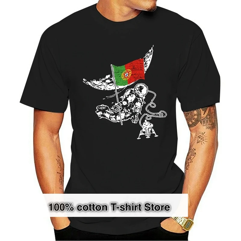 

Funny Astronaut Moon Portugal Explores Space Flag T Shirt Men Classical Mens T-Shirts O-Neck Streetwear