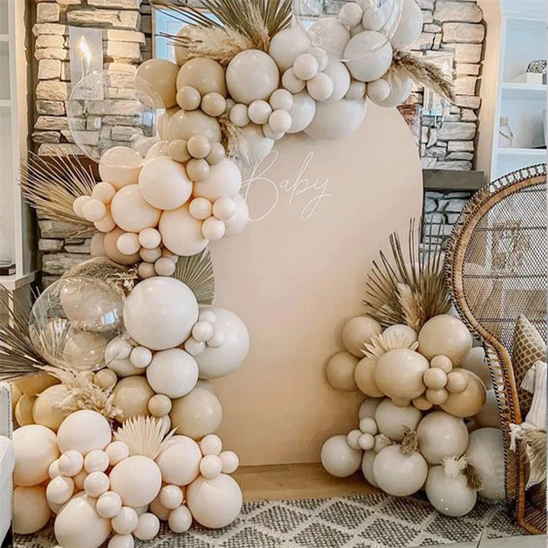 

Beige Balloons Garland Arch Kit with Nude White Apricot Globos for Engagement Wedding Baby Shower Birthday Boho Party Decoration