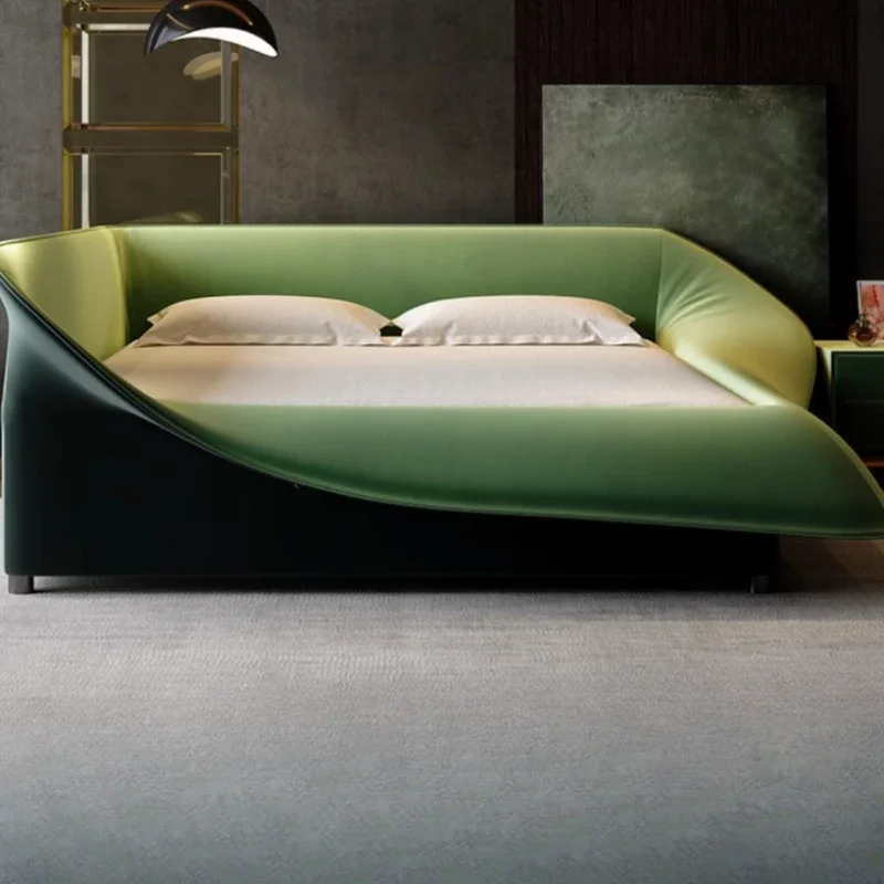 Зеленая двуспальная кровать эстетическая Современная многофункциональная