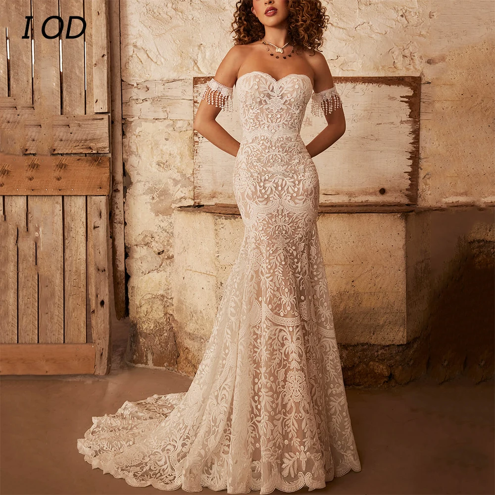 

I OD Exquisite Sweetheart Mermaid Wedding Dress Sleeveless Backless Zipper Lace Bridal Gown Custom Made Vestidos De Novia New