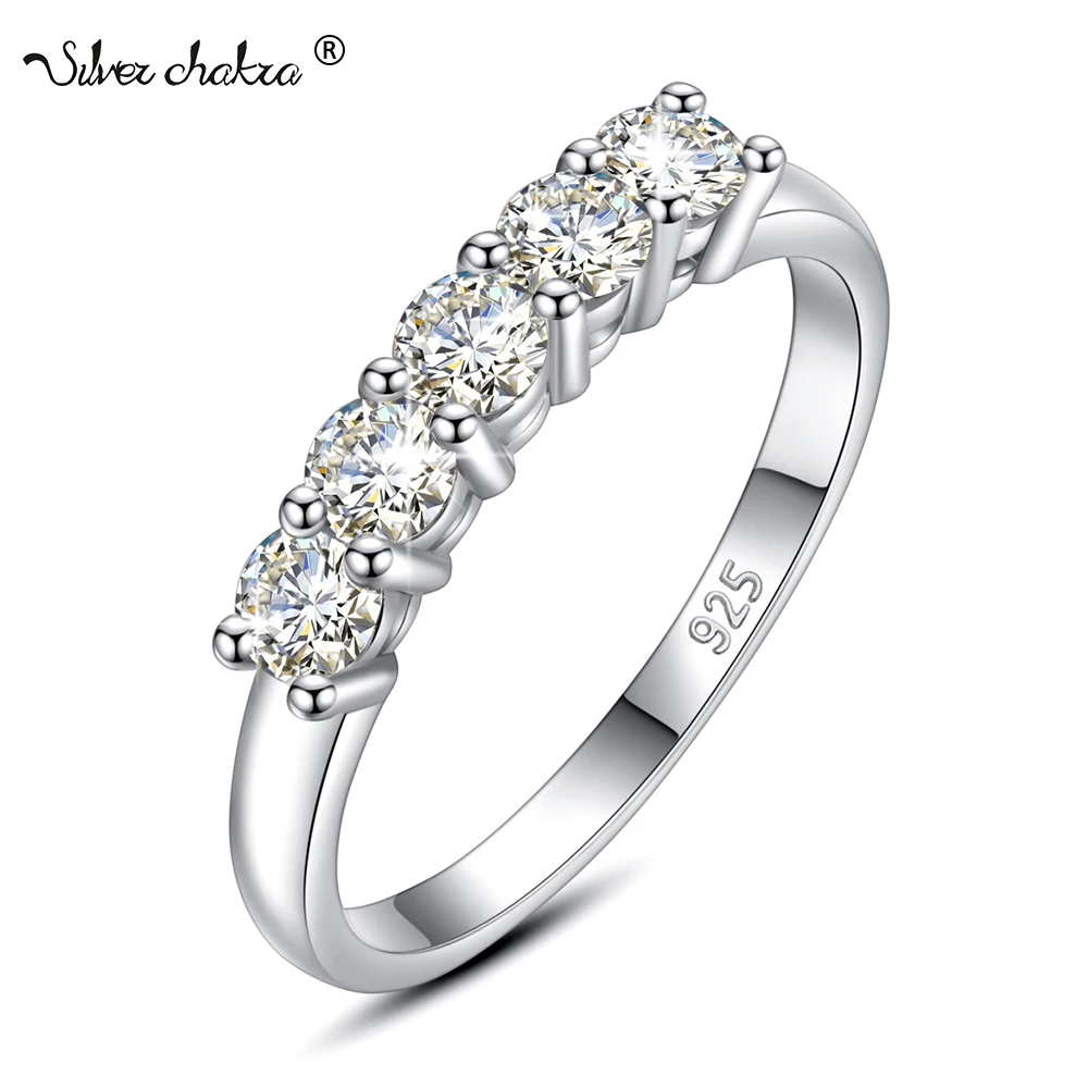 

5pcs Moissanite Gemstone Ring With Certificate 100% 925 Sterling Silver Wedding Band Enagement Party Fine Jewely Wife Gift New