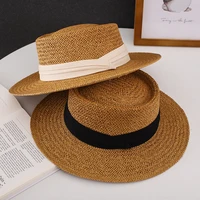 french panama straw hat ladies sun protection summer beach sun hat mens holiday british retro concave flat top straw hat women