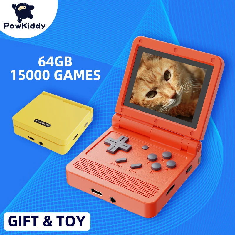 

Powkiddy V90 Flip Pocket Video Handheld Game Console Open System 16 Simulators PS1 Retro Games Player Gamebox Gaming Consoles