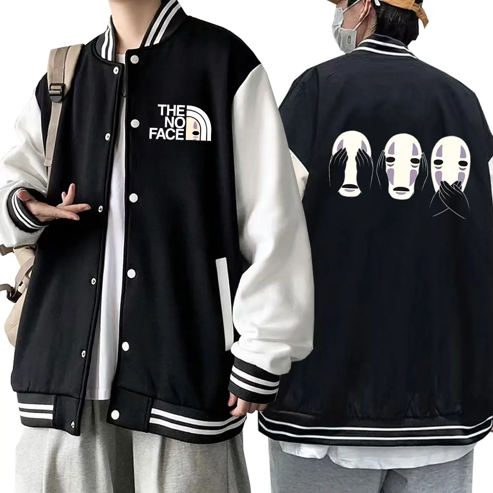 

Japan Anime Spirit Away Totoro Baseball Uniform Studio Ghibli No Face Man Miyazaki Hayao Coats Manga Autumn Unisex Bomber Jacket