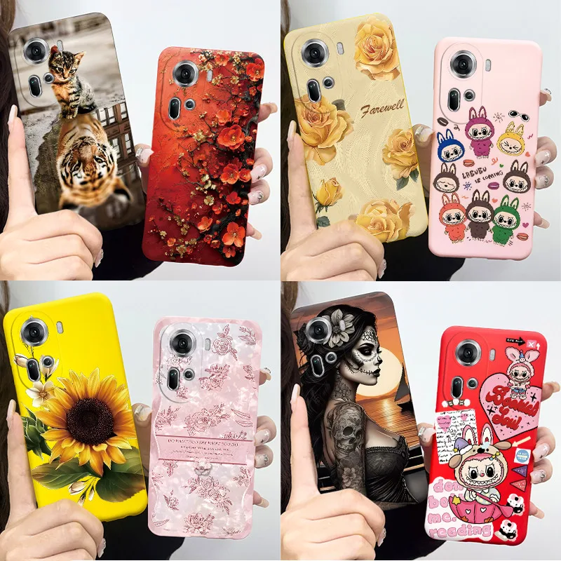 For OPPO Reno 11 Case CPH2599 Reno11 Back Cover Beautiful Flower Cartoon Silicone Soft Funda Pro 5G CPH2607 Capa