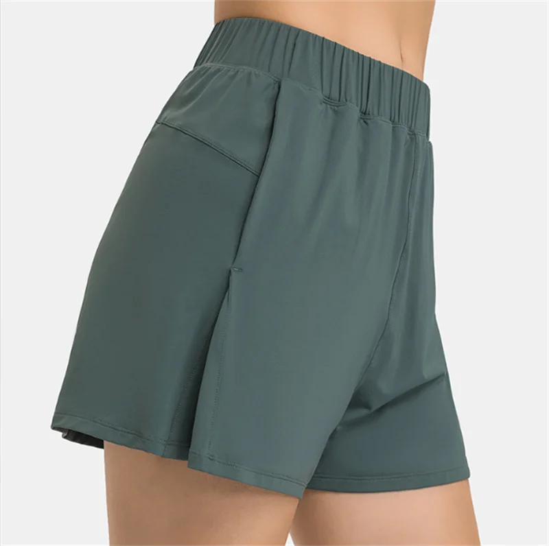 

LULU YOU LIKE 2022 Women Elasitc Waist Athletic Breathable Shorts Leisure Fitness Running Side Pockets Shorts