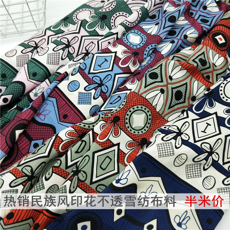 

Printed Single Layer Opaque Chiffon Fabric for Dress Ethnic Style Shirt Dai Skirt Trousers Holiday Skirt Geometric Pattern