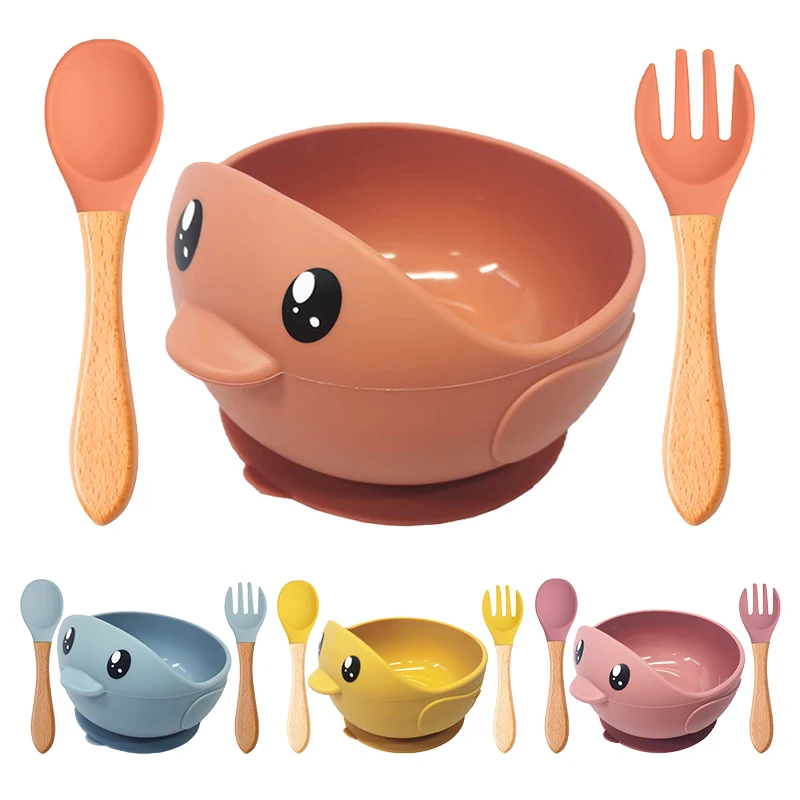 

Cute Duck Baby Bowls Food Grade Silicone Bowl Non-Slip Suction Plate Children's Dishes Waterproof BPA Free Baby Feeding Bowl