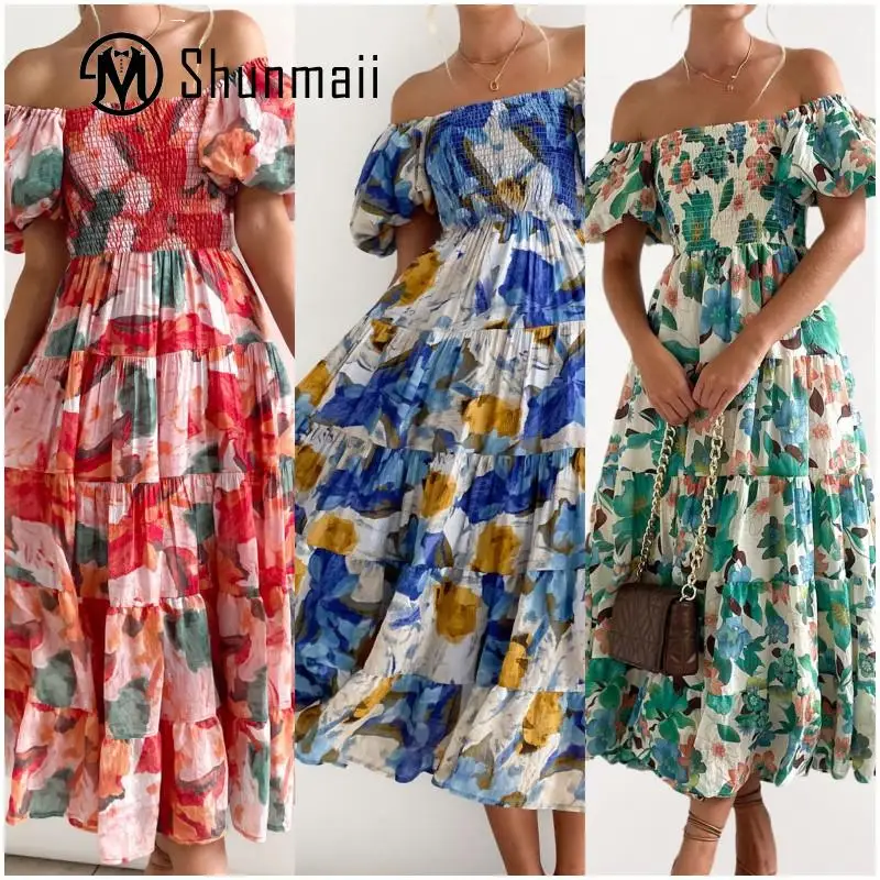 

Женское длинное платье-пуловер с оборками и цветочным принтом