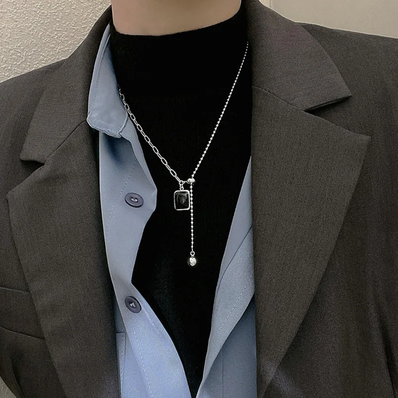 

Black Geometric Zircon Titanium Steel Necklace For Women INS Hip-Hop Vintage Fashion Jewelry