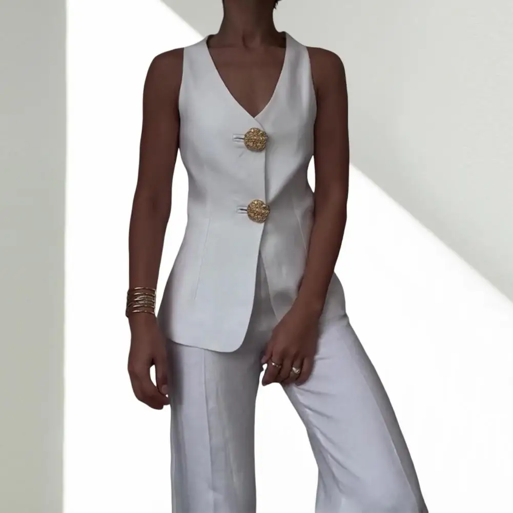 Женский костюм с жилетом и брюками жилет без рукавов V-образным вырезом двойными