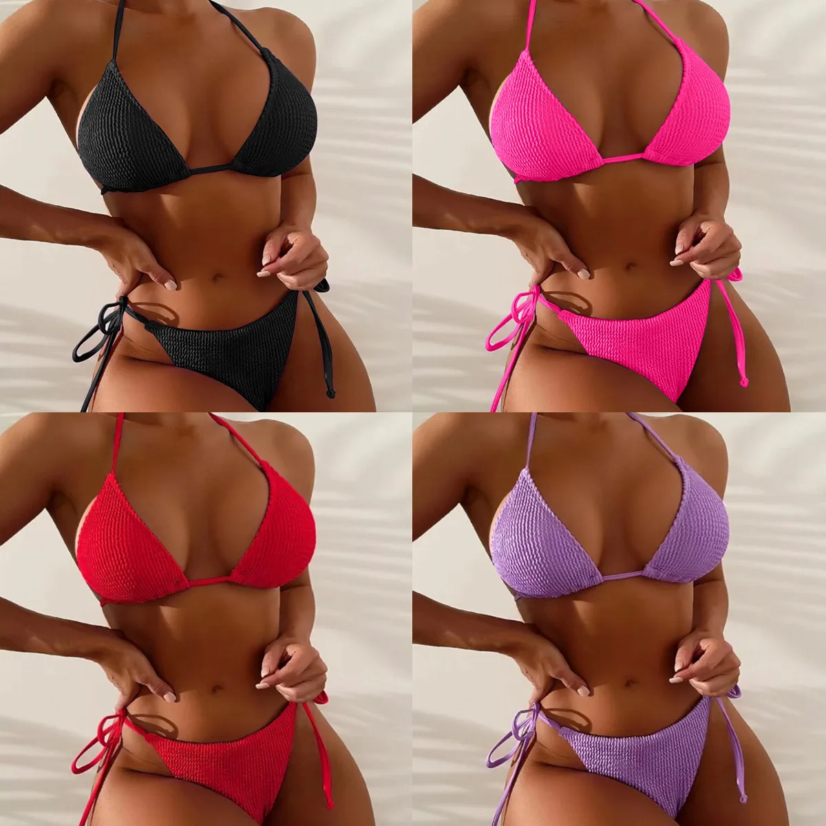 

Купальник 2023 бикини однотонная нить ткань сексуальные женские раздельные купальники Треугольные бикини