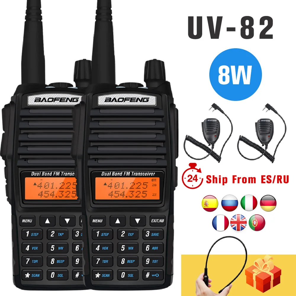 2 pcs Baofeng UV-82 VHF/UHF Walkie Talkie Real Original Portable Two Way Radio BF UV82 Dual PTT Ham CB Radios + Antenna NA771