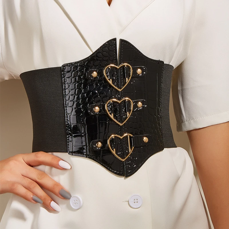 

Women's Belt Crocodile Pattern Decorative Heart Belt for Women All-match Dress Corset Elastic Design luxury Elastic Wide Girdle