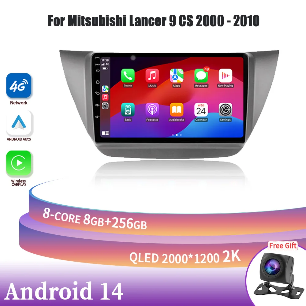 Автомобильный радиоприемник мультимедийная навигация 4G GPS Android 14 для Mitsubishi Lancer 9 CS
