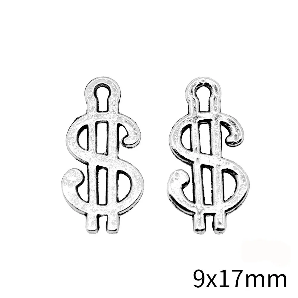 40Pcs 9x17mm Antique Silver Color USD Symbol Charms Pendant Designer Charms Fit Jewelry Making DIY Jewelry Accessories Wholesale