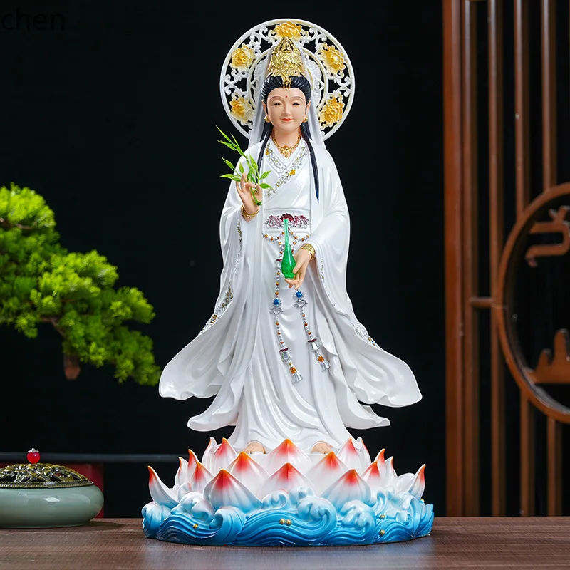Фото Статуя Будды Гуаньинь из смолы (Cz miaoshan guanyin niangniang nanhai guanyin), для поклонения Гуаньинь, храмовая статуя, для украшения дома №4