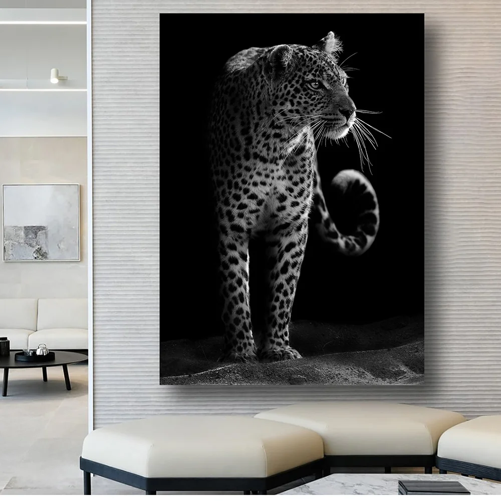 

Black and White Leopard Animals Poster Print Abstract Wild Cat Wall Art Canvas Painting Pictures For Living Room Home Decoration