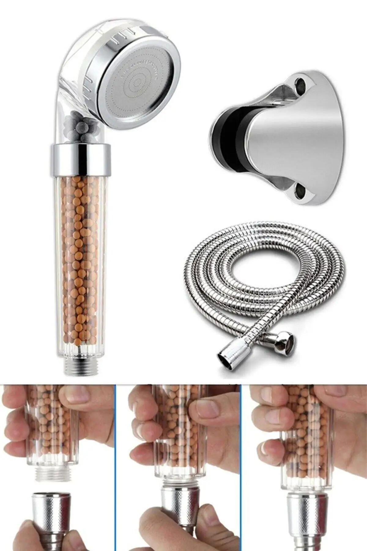 

Shower Head Set With Filter And Water Saving Treatment Bead Head Hose And Joint Set bathroom accessories