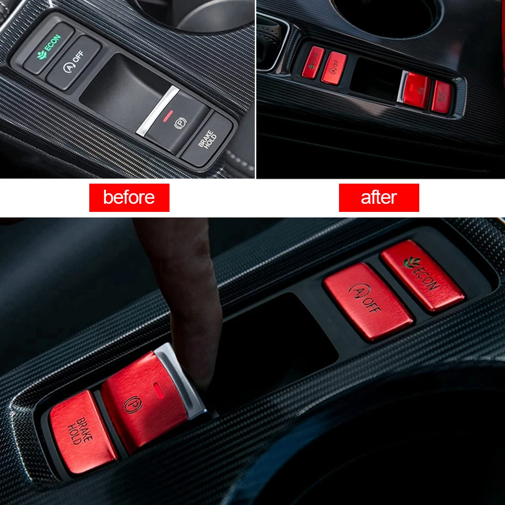 

4Pcs Aluminium Car Center Console Gear Panel Handbrake Button Cover Trim Sticker for 11Th Gen Honda Civic 2022 Accessories