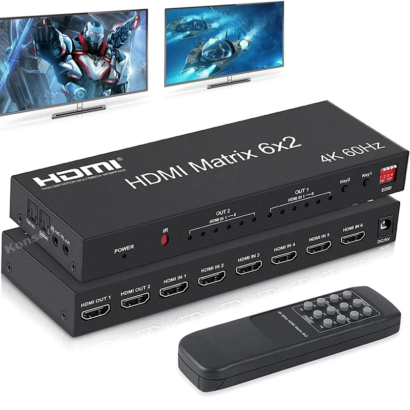 

Матричный Коммутатор HDMI 2323 LSM 6x2 4K 60 Гц, сплиттер с 4x2 2x4 HDMI 2,0, матрица с аудио экстрактором для ноутбуков и ПК