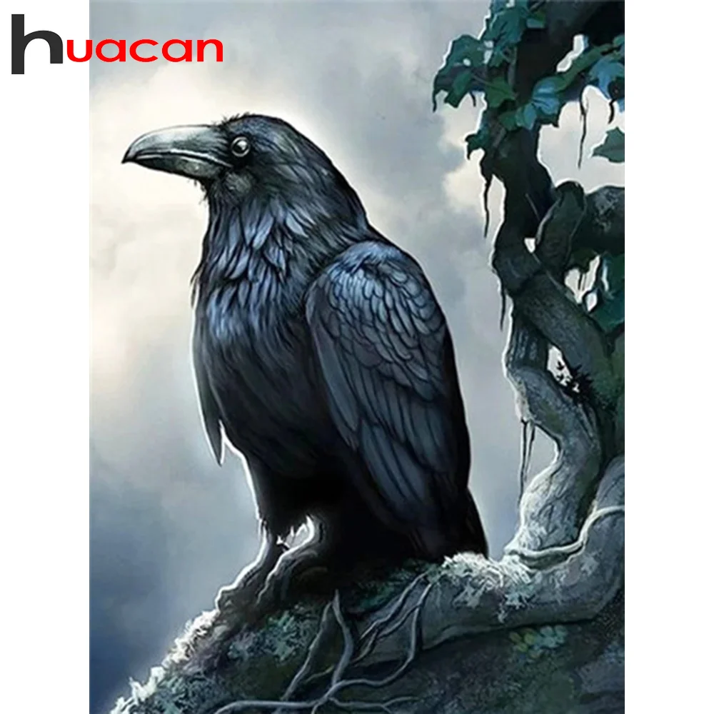 

Huacan Алмазная мозаика 5D ворона картина темные готические бусины вышивка птица вышивка животные украшение для дома