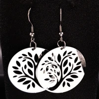 2022 hollow tree of life stainless steel earrings for women round big silver color drop earrings jewellery pendientes e6124s07