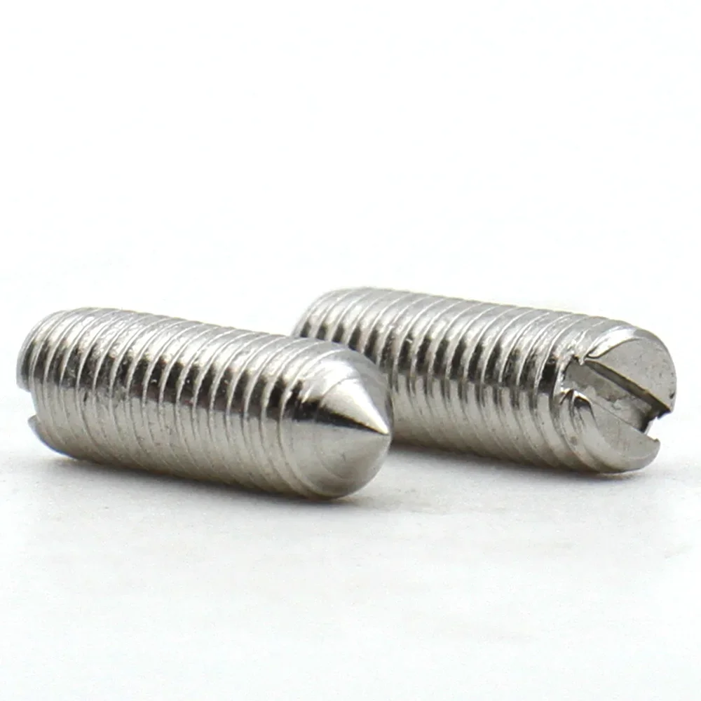 (10PCS)M1.6 M2 M2.5 M3 M4 M5 M6 304 A2-70 Stainless Steel Slotted Tip Set Screw Machine Thread Cone Point Grub Screws DIN553