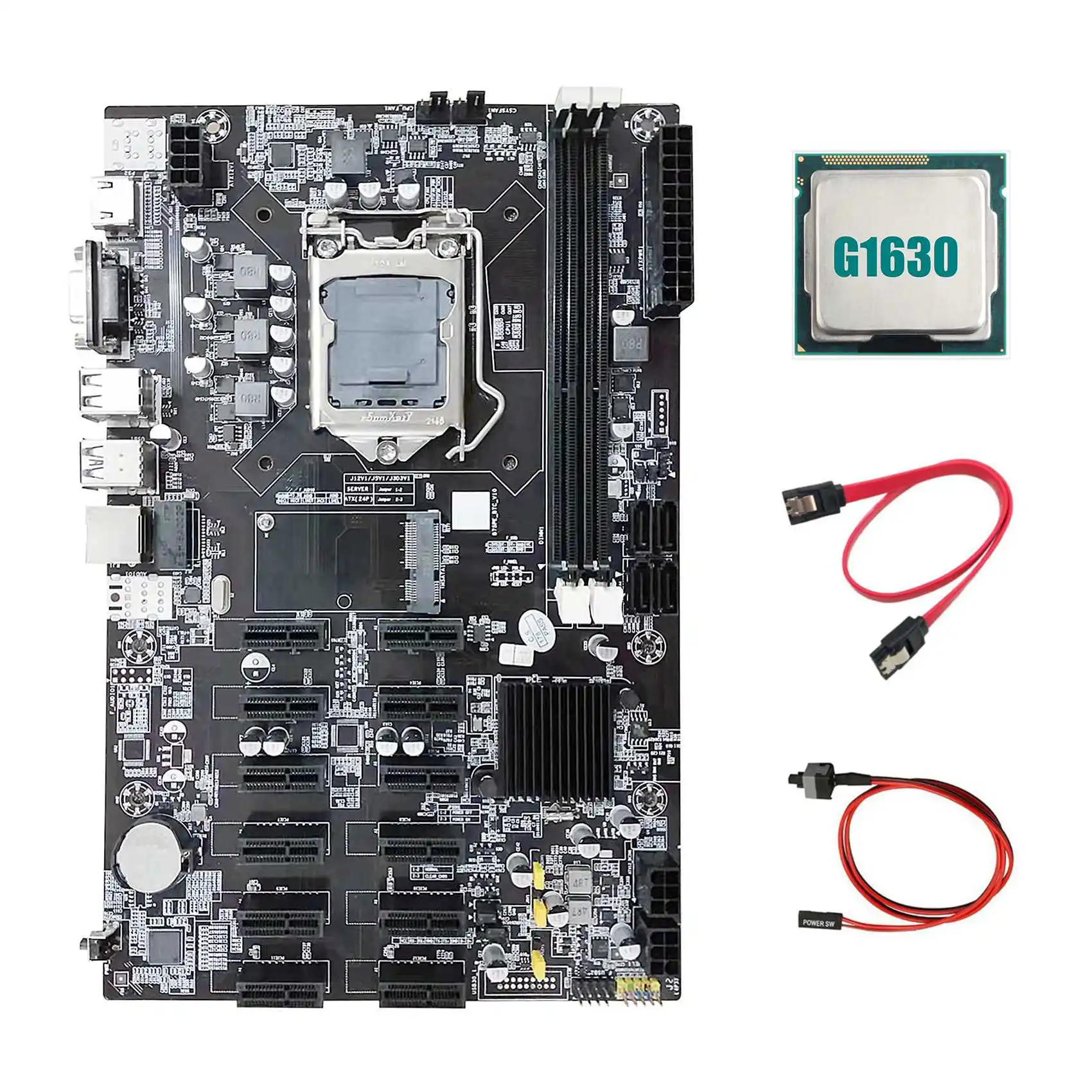 B75 12 PCIE ETH Mining Motherboard+G1630 CPU+SATA Cable+Switch Cable LGA1155 MSATA DDR3 B75 BTC Miner Motherboard