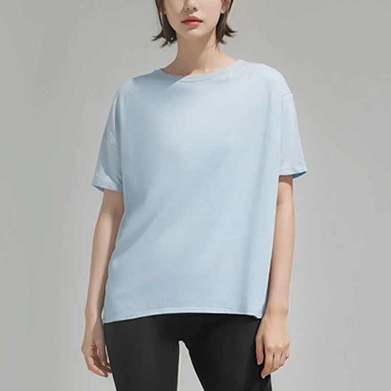 

Новинка 2023, Повседневная рубашка Lu, Свободный Топ с коротким рукавом, Женская свободная дышащая Однотонная рубашка с коротким рукавом