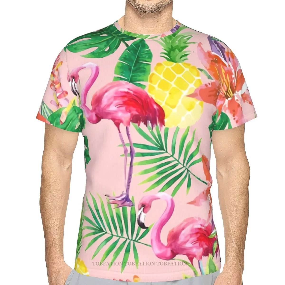 

Tropical Flamingo Pineapple Green Leaves Polyester 3D Print Men's T Shirt Outdoor Sport Quick-drying Clothes T-Shirt Street Tees