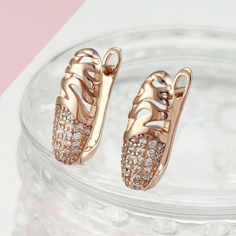 

Rose Gold Color Earrings for Women Fashion Vintage Textured Hollow Out Zircon Earrings