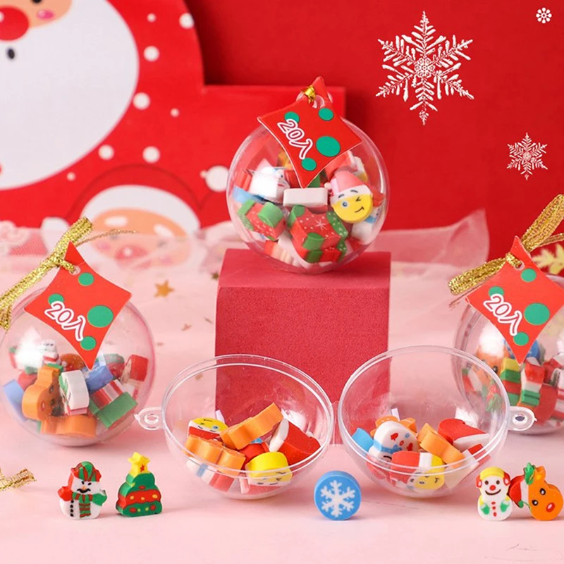 

20pcs/ball Min Merry Christmas Erasers For Kids Gifts Kawaii Stationery Novelty Santa Stationery Reward