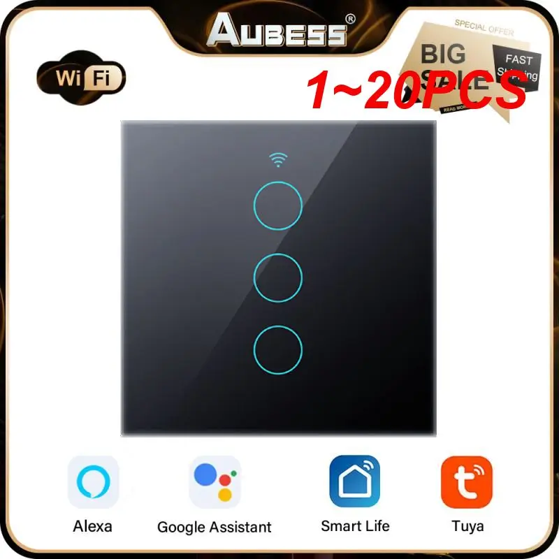 

1~20PCS Tempered Glass Wall Light Switch Remote Control Smart Touch Switch For Alexa Google Home Smart Switch 1/2/3 Gang