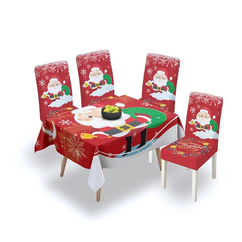 

Christmas Tablecloth/ Chair Cover Set Tablecloth Kitchen Table Decor Santa Claus Table Cover Elastic Waterproof Home Textile Hot