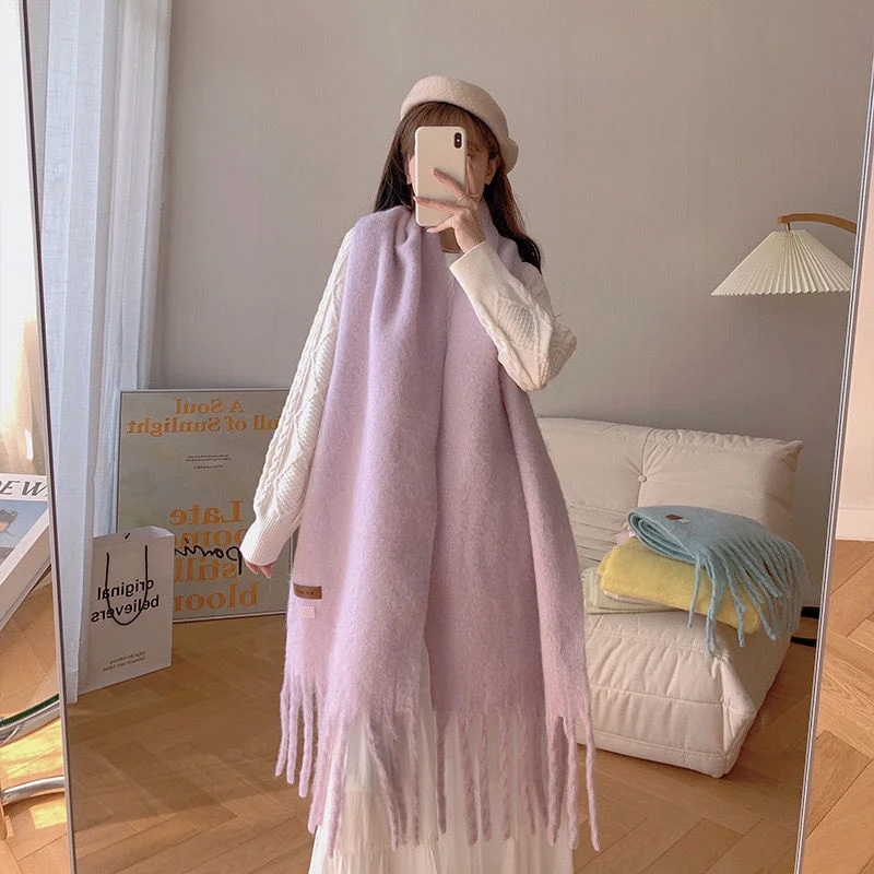 

Dream Macarone Scarf Women Luxury Brand Cashmere Female Winter Tassel Imitation Long Shawl Student Solid Color Versatile Scarf