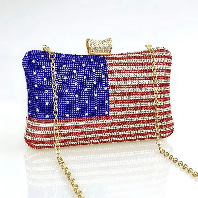 

Small Women Party Evening Bags Rhinestones Dot Day Clutch With Chain Shoulder Handbags Line Fashion Purse