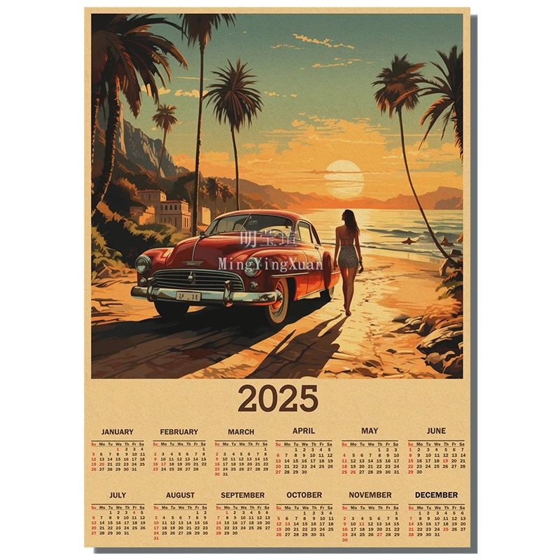 

Винтажный постер с сексуальной девушкой-календарем 2025 года, ретро-крафт-принт, эстетика домашнего декора, настенные картины, настенная роспись для украшения комнаты в баре