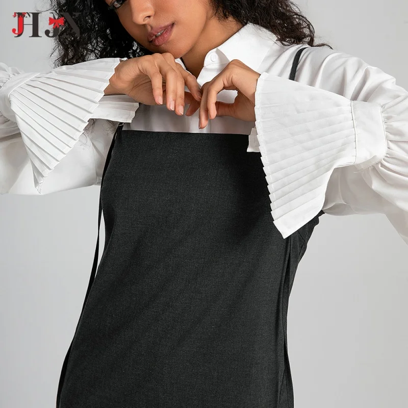 Короткая юбка-бретелька украшение в виде манжет дизайн белая рубашка комплект из