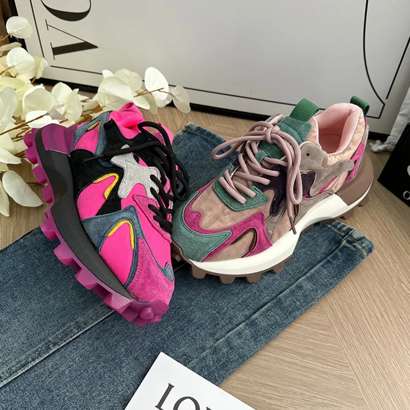 

Shoes Womens Sneakers Tennis Female Roses Heels Colorful Trainers Fashion Sewing Retro Lace-Up Fabric PU Med Cotton Shoes Sneake