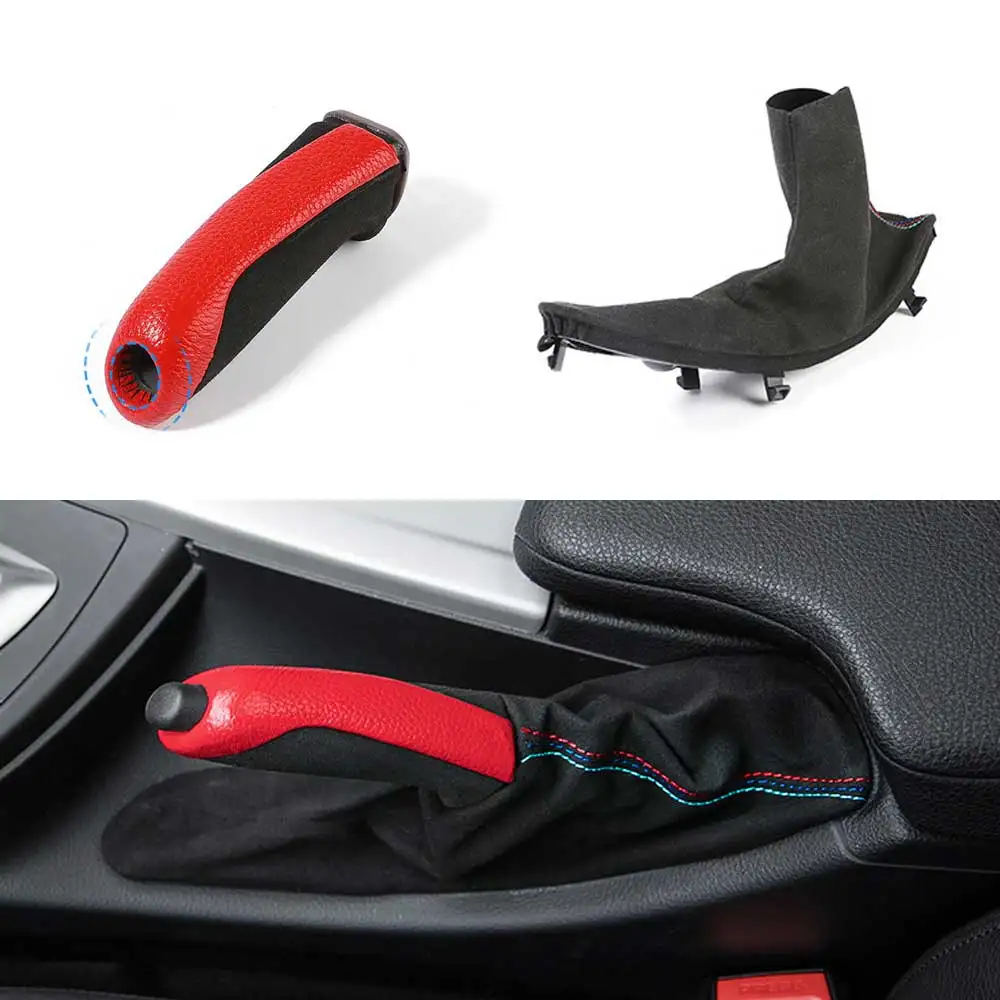 

Car Handbrake Grips Dust-proof Cover Trim For BMW E46 E90 E92 E60 E39 F30 F34 F10 F20 F30 Alcantara And Leather Splicing Style
