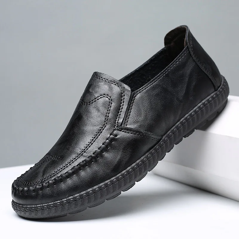 

Туфли мужские кожаные без шнуровки, деловой стиль, дышащие легкие, удобная классическая обувь с низким верхом, модные лоферы