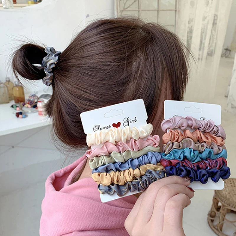 

1Set Scrunchies Hair Ring Candy Color Hair Ties Rope Autumn Winter Women Ponytail Hair Accessories 4-6Pcs Girls Hairbands Gifts