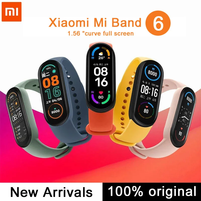 

Xiaomi Mi Band 6 Smart Bracelet 5 Color 1.56" AMOLED Colorful Screen Blood Oxygen Fitness Traker Heart Rate Bluetooth Smart Band