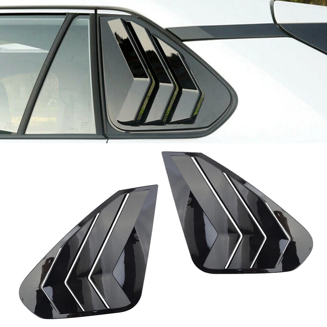 

Car Rear Right & Left Gloss Black Side Window Scoop Louver Cover Trim Shutter Vent Frame ABS Fit for Toyota RAV4 2019 2020 2021