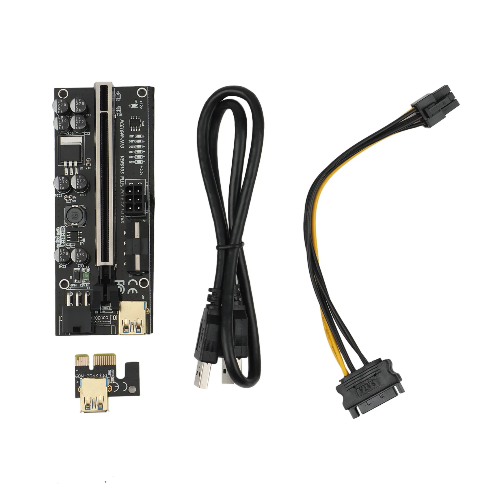 

VER010S USB3.0 PCI-E Riser VER010 PLUS Express 1X 4X 8X 16X Extender Pcie Riser Adapter Card SATA 6Pin Power Black(1Set)