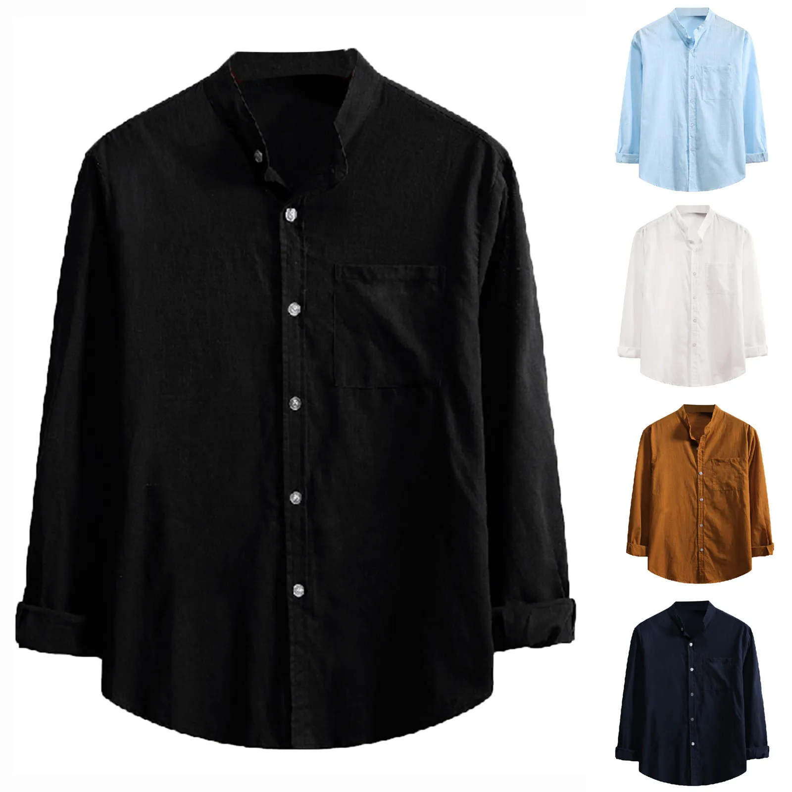 Men's Casual Solid Color Lapel Striped Long-sleeved Shirt Top Blouse Oversized Hawaiian Shirt